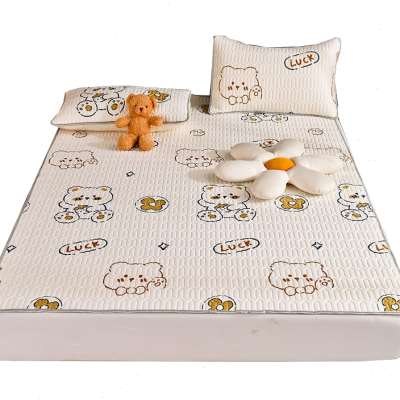 加厚乳胶冰丝凉席床笠款三件套床单人夏季卡通空调软席子可水机洗