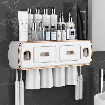 牙刷架子置物架牙杯牙膏2021轻奢新款挤牙膏器一体壁挂漱口杯挂架