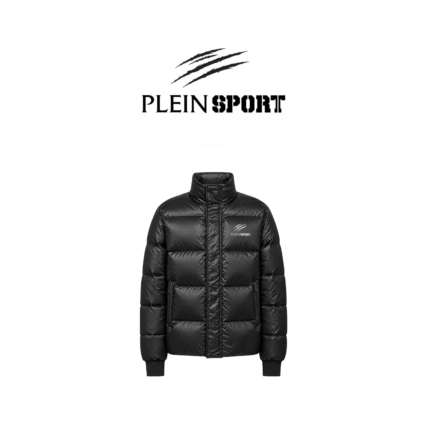 PLEIN SPORT 男士立领黑色亮面休闲夹克秋冬日常外套