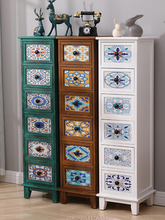 掌上明珠家具加厚实木复古五斗柜夹缝柜简约床头柜抽屉式收纳柜小