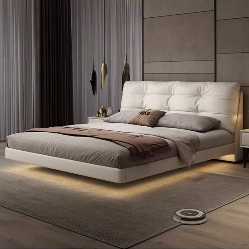 掌上明珠家具奶油风真皮床悬浮床简约现代双人床轻奢高端大气主卧