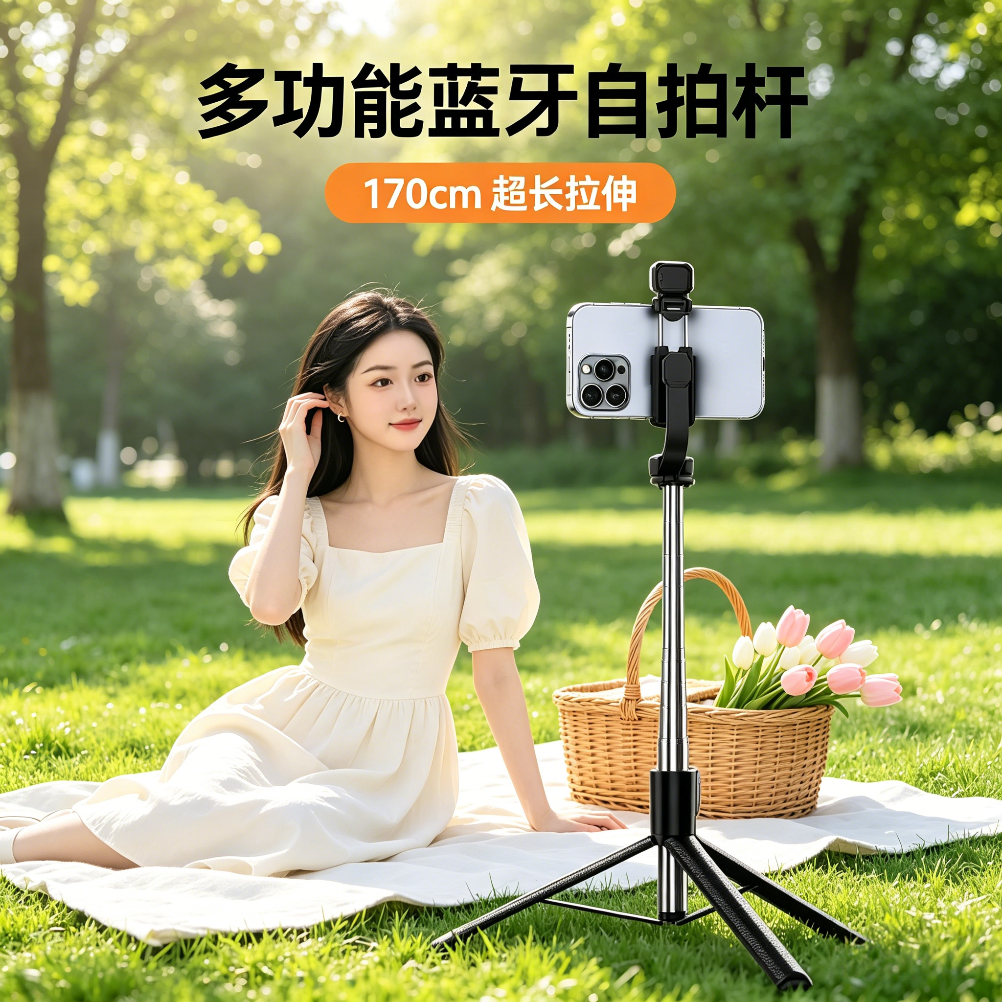 新款自拍杆落地三脚架防抖拍照神器360度旋转手持手机直播支架通用