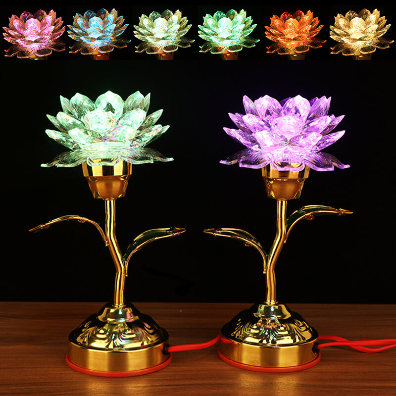 天御阁led莲花灯佛前供灯七彩长明灯电子蜡烛灯一对家用室内佛堂