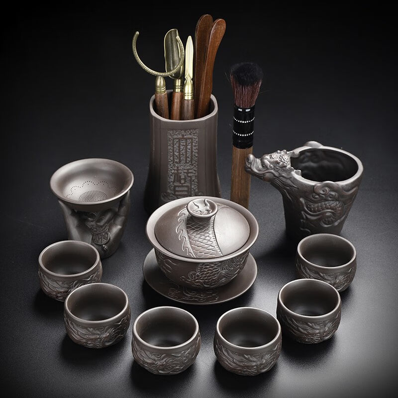 康乐品（KANGLEPIN）龙腾紫砂茶具套装家用紫砂茶壶茶杯功夫茶具