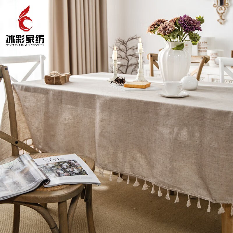 棉麻布艺茶几盖巾文艺复古桌布电视柜北欧流苏餐桌台布家用长