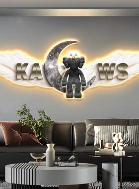 潮玩kaws客厅装饰画轻奢暴力熊沙发背景墙挂画羽毛卧室床头壁灯画