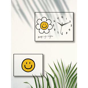 北欧笑脸电表箱装饰画挂钟遮挡配电箱弱电箱简约长方形遮挡时钟画