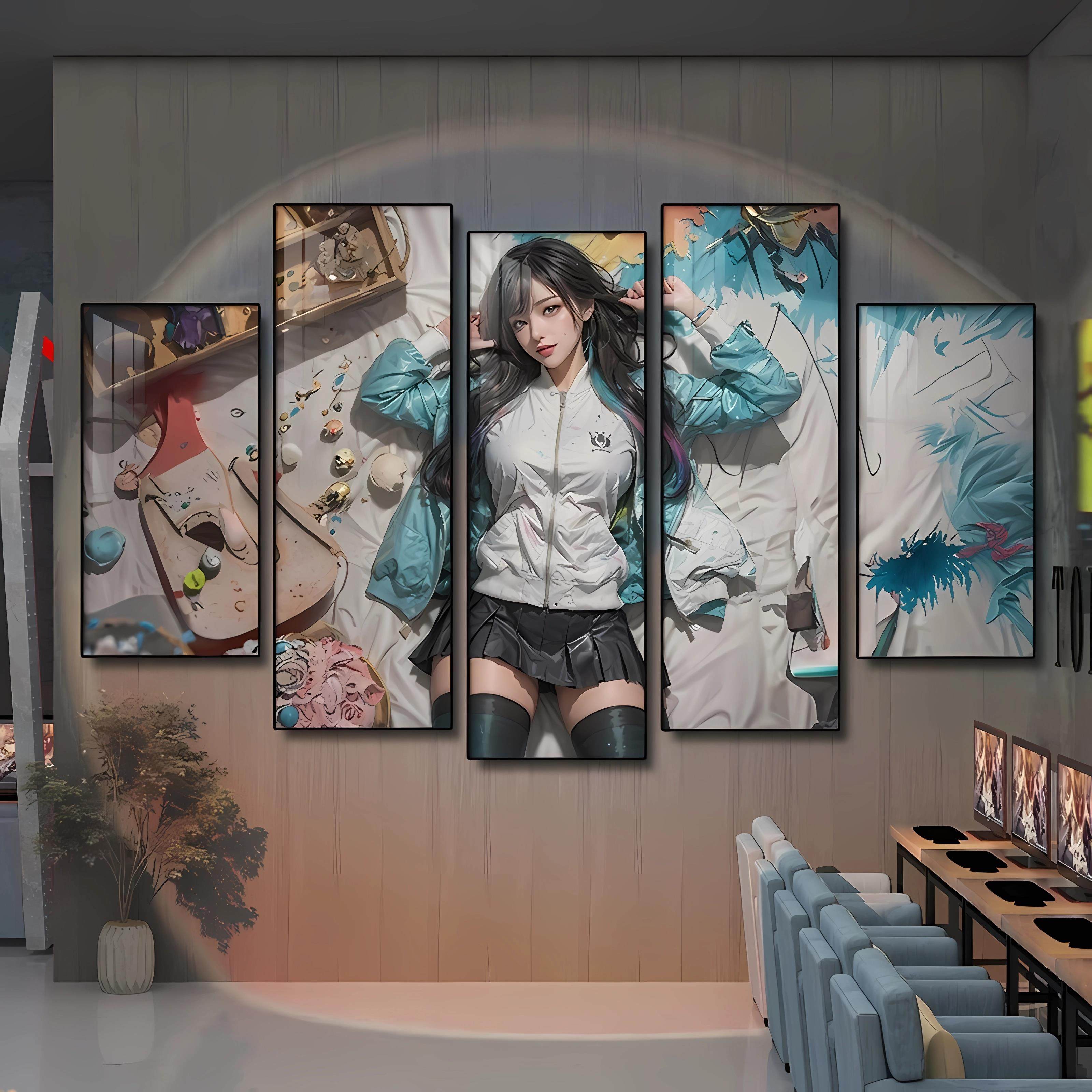 赛博朋克网咖挂画画酒吧背景墙面装饰卧室墙壁画画电竞酒店房间装