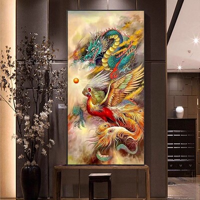 二龙戏珠客厅风水挂画龙凤招财呈祥凤凰玄关画2024年新款高端挂画