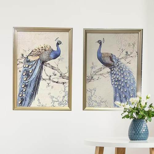 孔雀玄关装饰画走廊挂画入户正门过道竖版壁画发一对48*60
