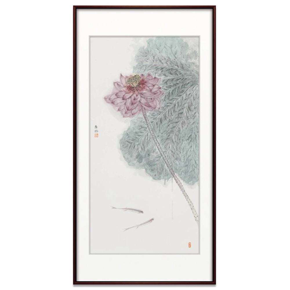 新中式荷花水墨国画玄关别墅进门装饰画禅意茶室竖版挂画小众艺术图片