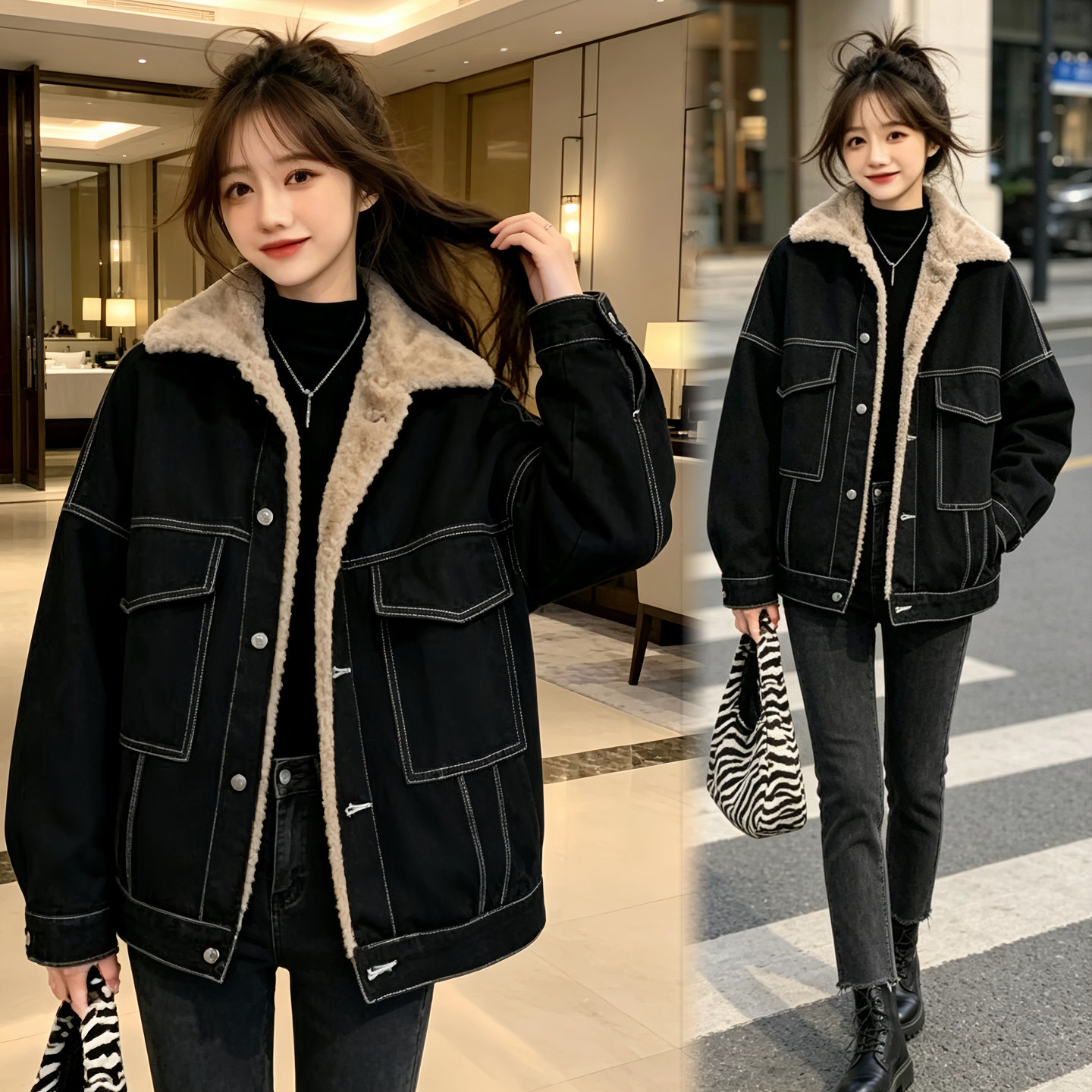 牛仔加绒加厚棉衣外套女冬季新款