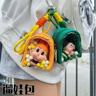 盲盒手办娃包飞天女警多巴胺透明盲盒pvc帆布展示零钱包谷子挂包