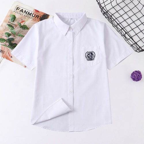 皓海短袖jk制服衬衫正统刺绣白色dk衬衣学生班服