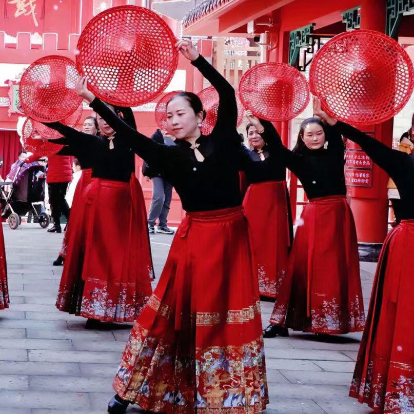 竹编红色斗笠帽舞蹈道具成人儿童表演出帽子民族风农家乐装饰头饰