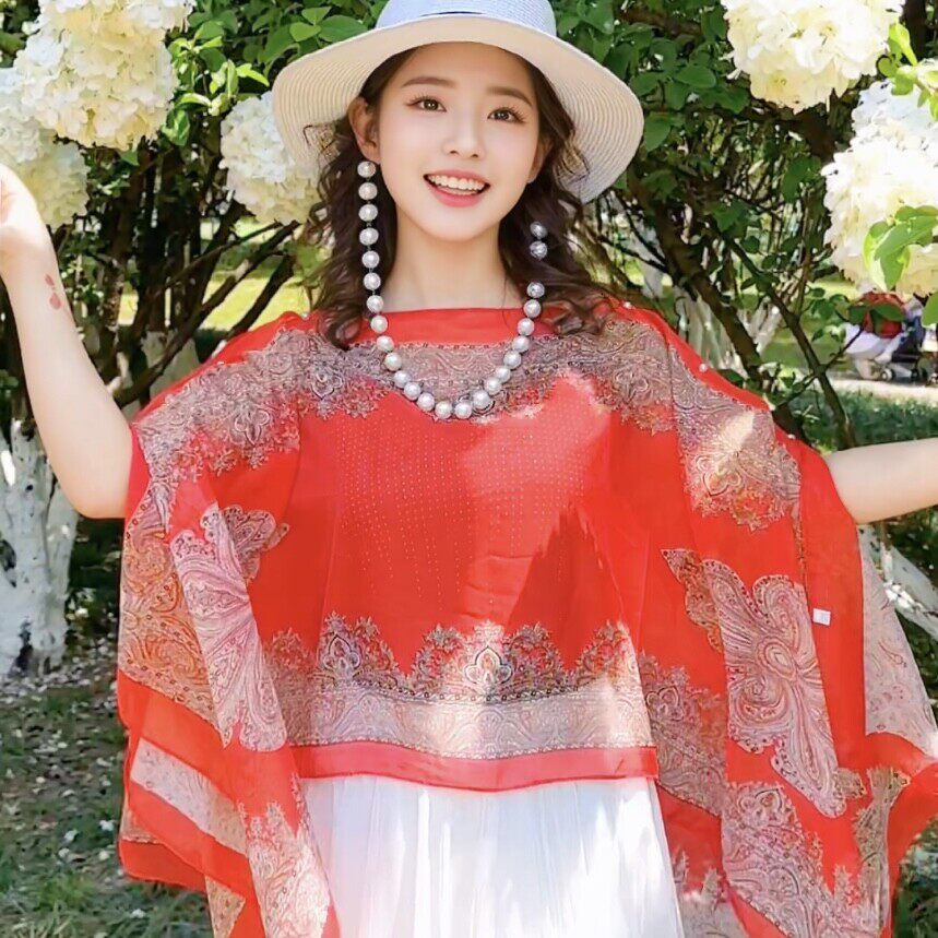 新夏季印花大披肩防晒衫海滩遮阳