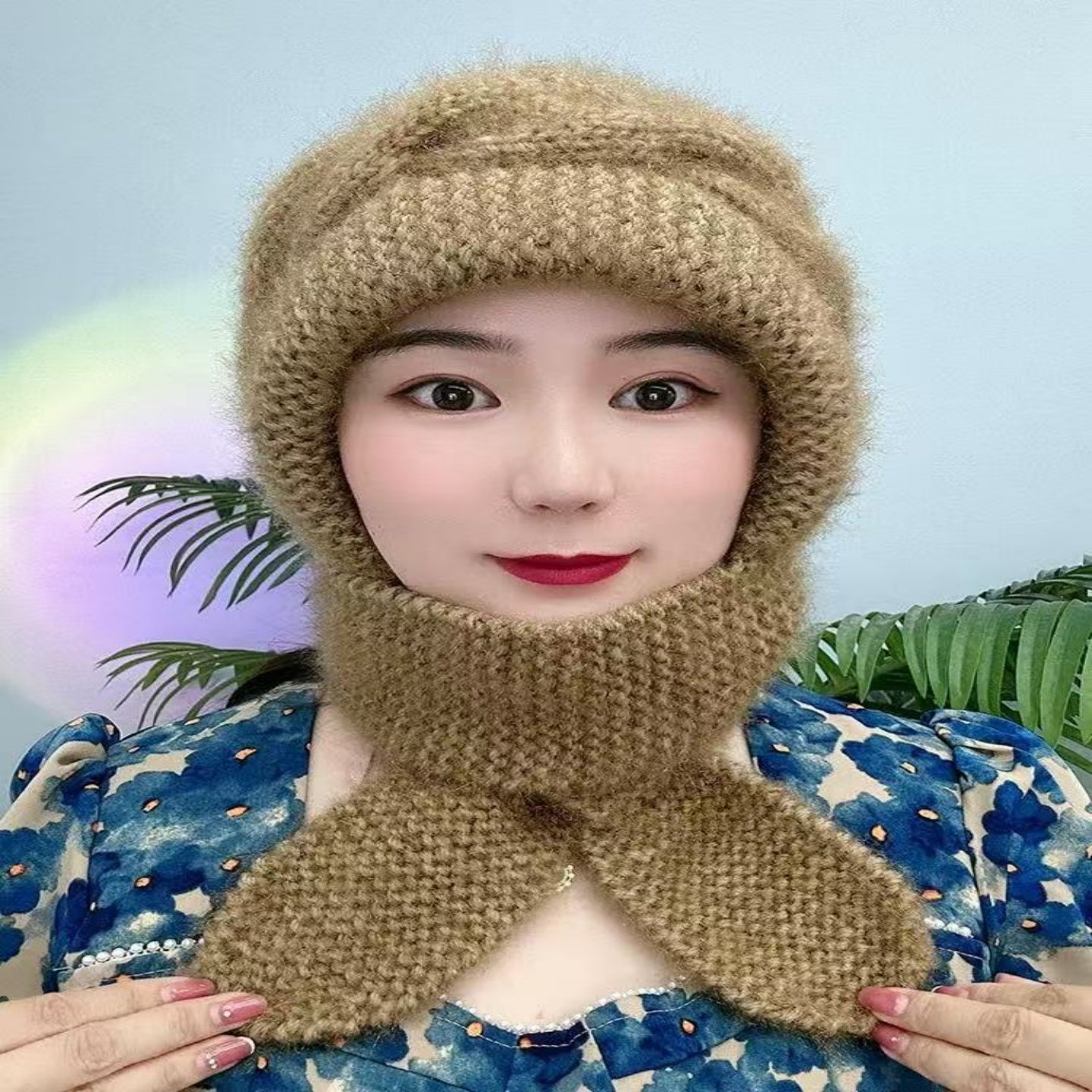 手工针织帽子女秋冬季保暖护颈洋气护耳毛线帽包头帽围巾帽子一体,服饰配件/皮带/帽子/围巾,二件套,淘宝优惠券,粉丝福利购,淘宝优惠卷