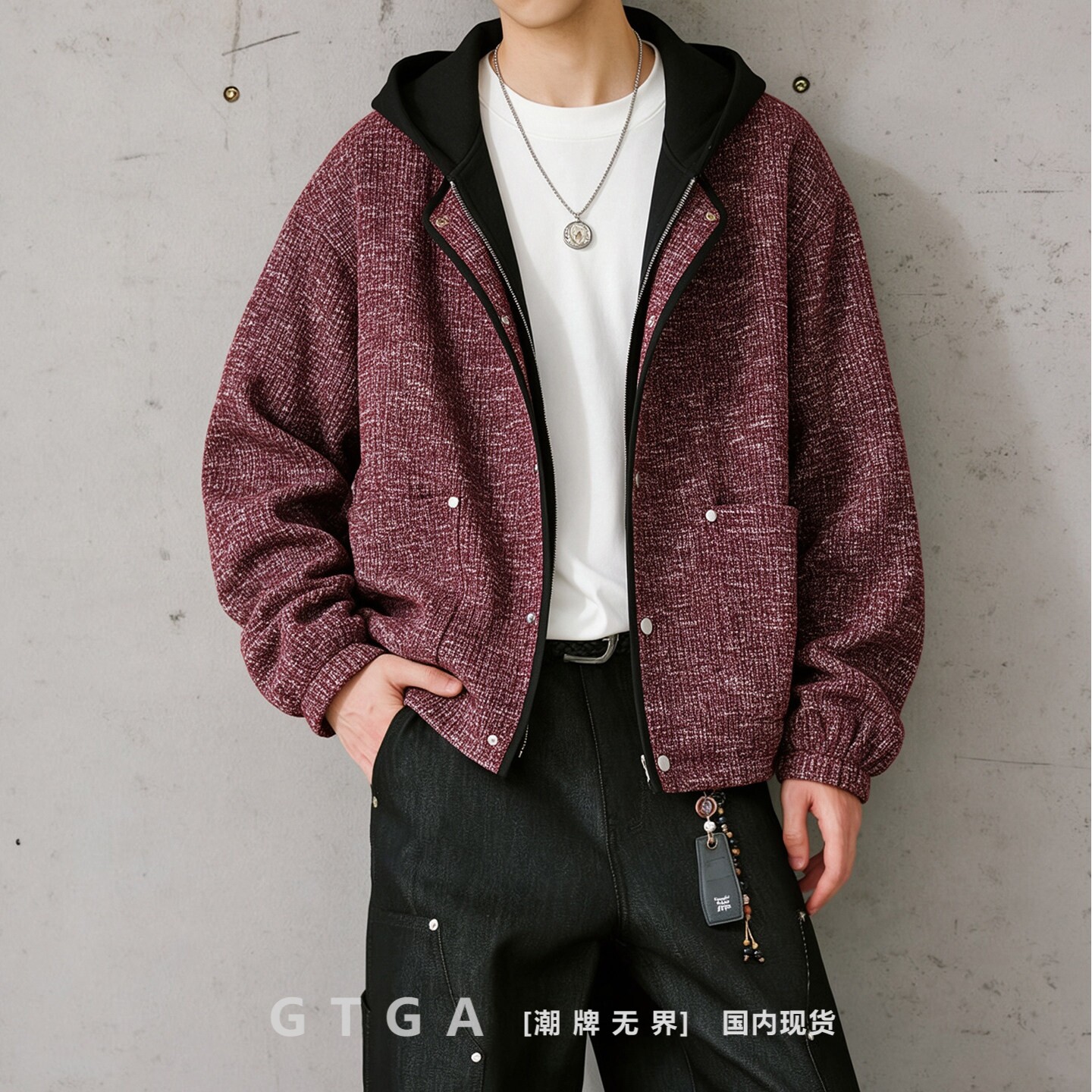 GTGA休闲扎染假两件连帽夹克2026秋季男新款时尚百搭款式潮流外套