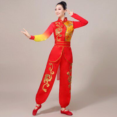 新款打鼓演出服装女中国风威风锣鼓队水鼓喜庆腰鼓队秧歌服装新款