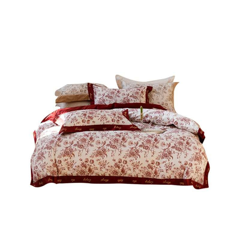 极速棉四件套100支全棉t长绒棉红色婚庆结婚婚嫁被套床单床上用品