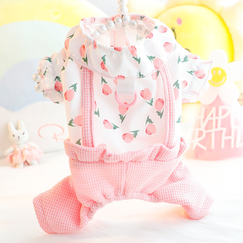 狗狗衣服春夏装薄款碎花可爱四脚背带裤子套装小型犬泰迪宠物比熊