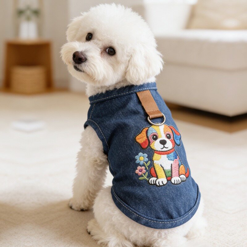 小狗狗春夏薄款衬衫背心猫咪小型犬透气牛仔马甲家居服宠物可牵引