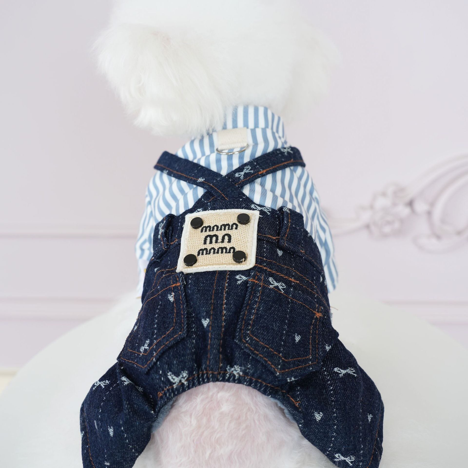 狗狗衣服秋冬装厚款四腿牛仔背带裤棉衣小型犬泰迪宠物比熊情侣