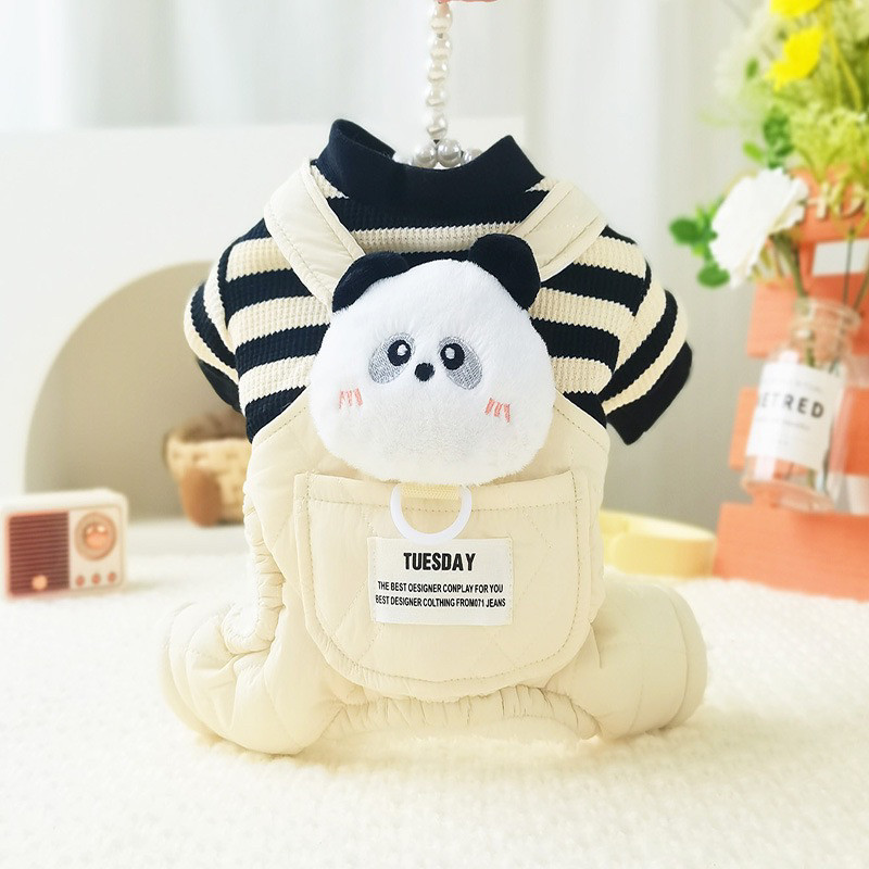 狗狗秋冬款棉服衣服条纹口袋背带裤双层套装宠物保暖四脚衣小型犬