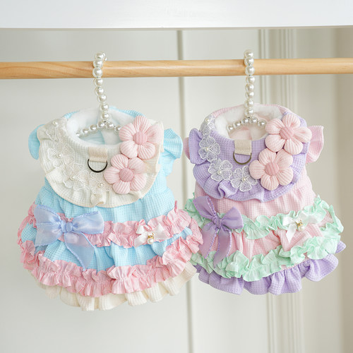 宠物秋冬加绒款甜美洛丽塔公主裙狗狗猫咪小型犬泰迪比熊牵引博美