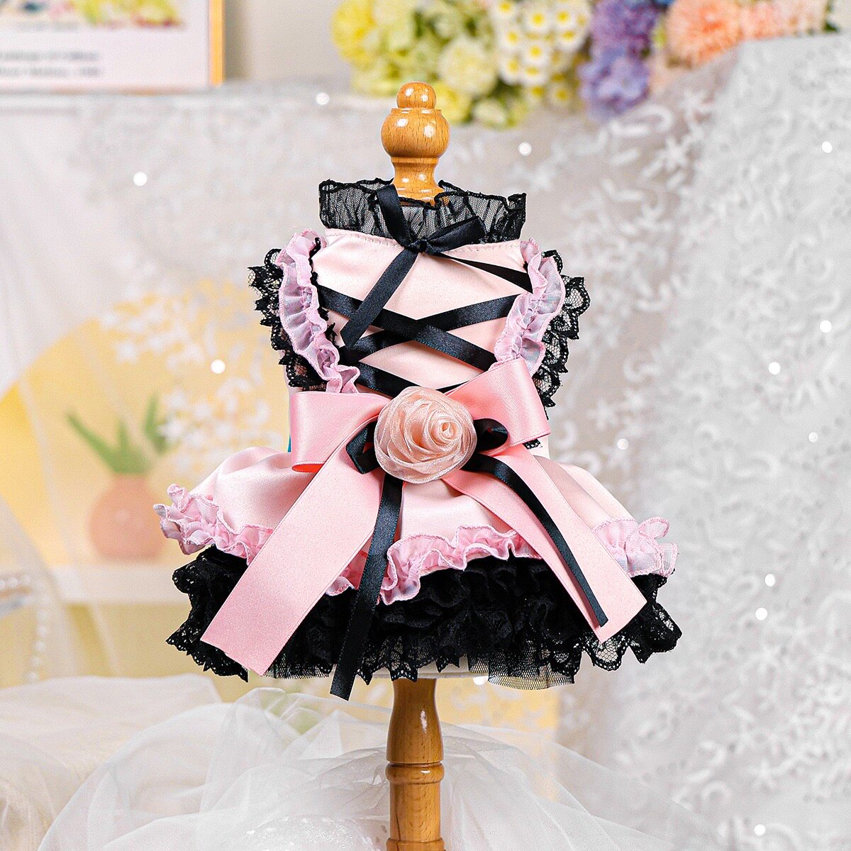 狗狗衣服春夏款猫咪公主裙黑玫甜心婚纱礼服陪嫁小型犬宠物比熊