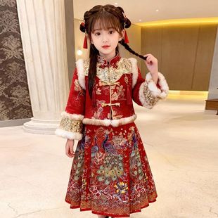 元旦儿童演出服红色拜年服男女童幼儿园舞蹈服中国风喜庆表演服装