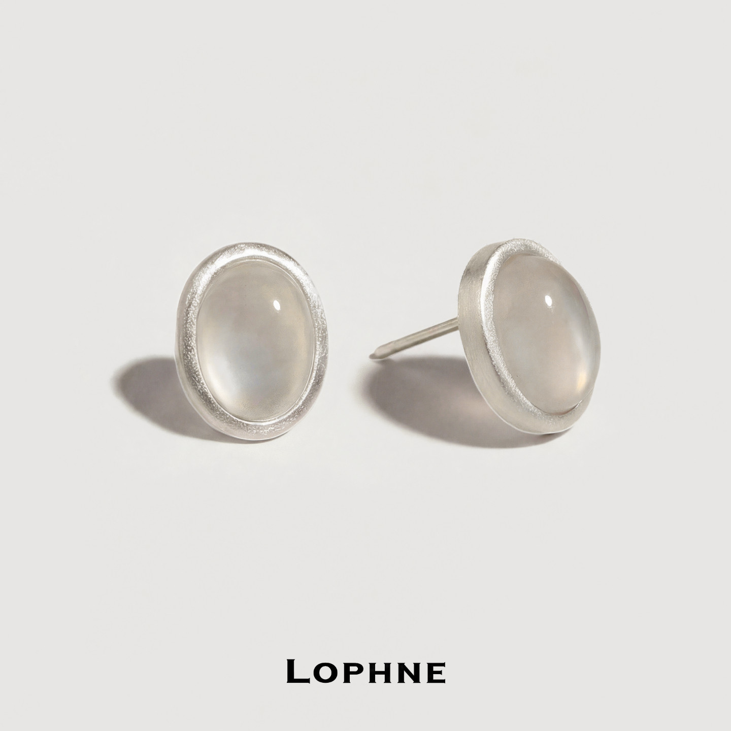 LOPHNE 极简银边白玛瑙耳钉 纯银手工通勤日常百搭气质复古高级感