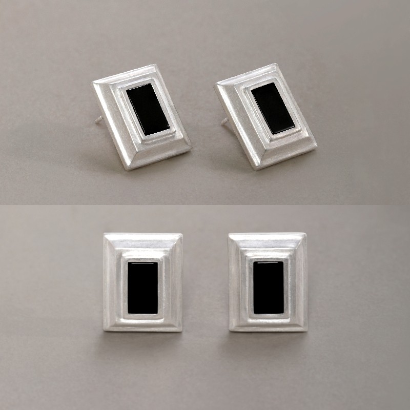 LOPHNE 复古方形黑玛瑙纯银耳钉 手工小众设计文艺中古简约高级感,饰品/流行首饰/时尚饰品新,耳钉,淘宝优惠券,粉丝福利购,淘宝优惠卷