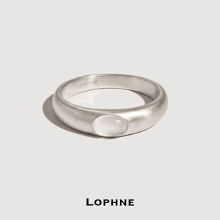 LOPHNE 白玛瑙素圈戒指手工印度银纯银简约百搭高级感 极简通勤