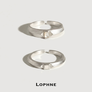 LOPHNE【新品】宝藏复古单棱贝母细戒指纯银简约叠戴高级感开口戒