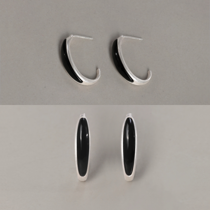 LOPHNE法式C型黑玛瑙耳钉