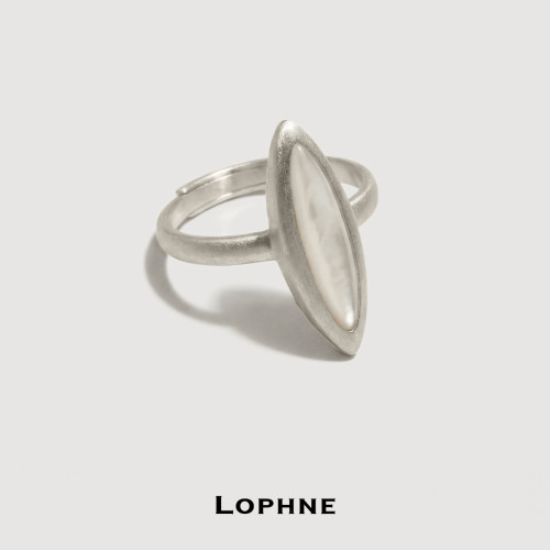 LOPHNE 小众设计菱形贝母戒指中古925银复古简约高级感开口可调节