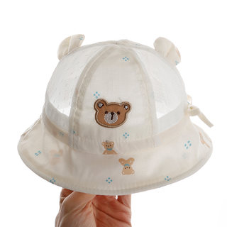 婴儿帽子夏季薄款小月龄宝宝渔夫帽可调节网眼透气小孩遮阳防晒帽