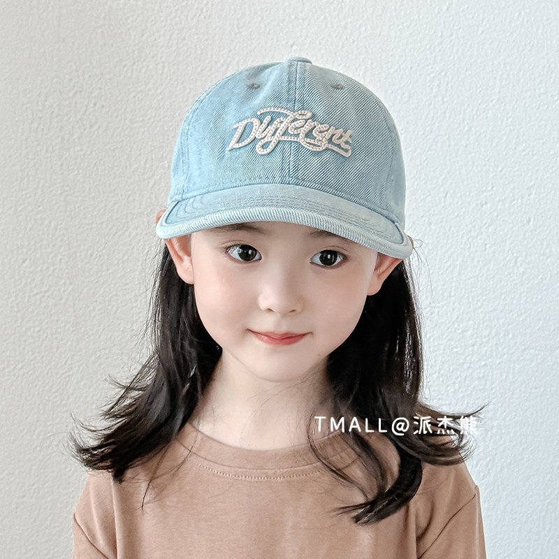 儿童帽子春秋时尚复古牛仔刺绣棒球帽女童百搭洋气软顶鸭舌帽男童