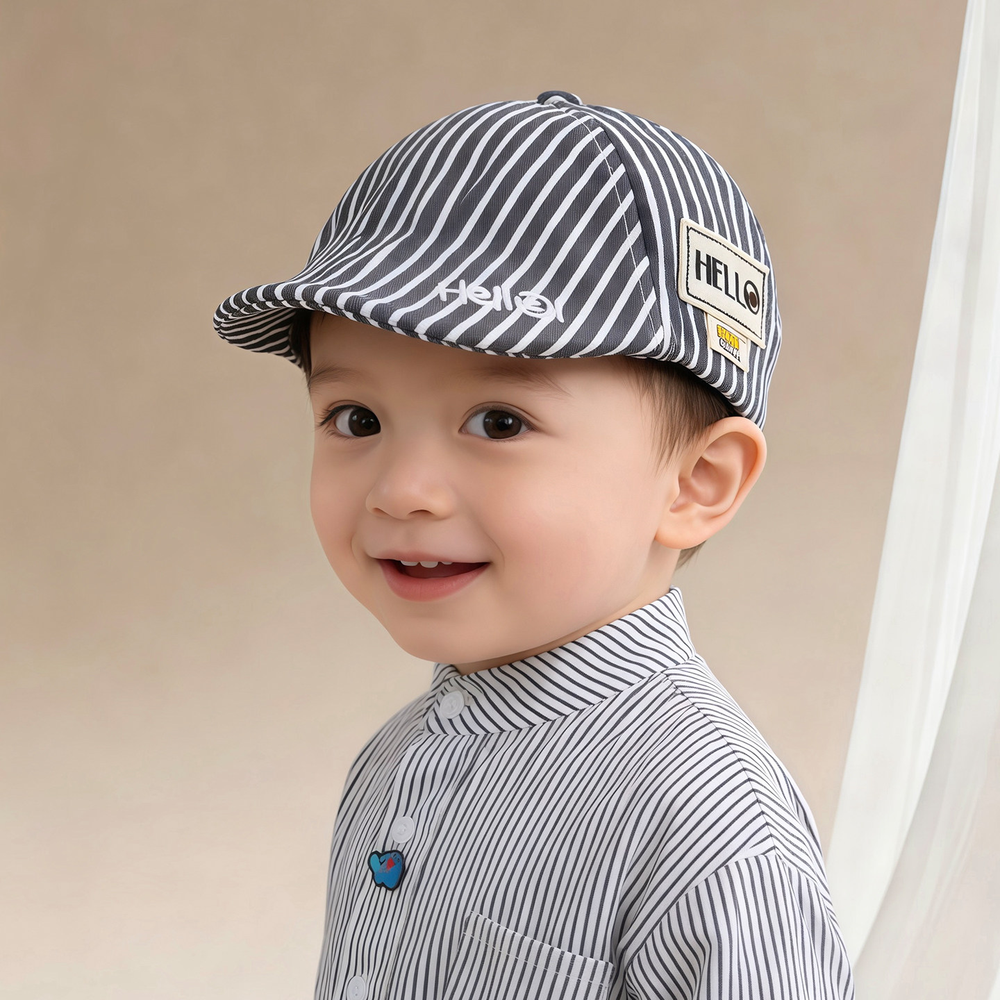 春秋款男童鸭舌帽英伦女宝宝帽子儿童夏天遮阳帽条纹前进帽贝雷帽