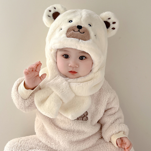 宝宝帽子秋冬季围巾一体婴儿护脖帽可爱男女童一岁保暖护耳帽冬款