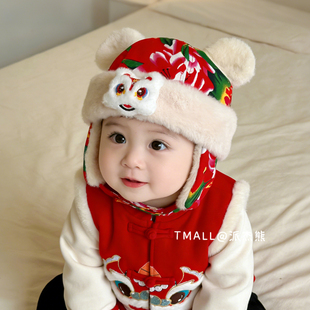 冬季儿童雷锋帽保暖护耳宝宝帽子东北大花布民族风男孩女童防寒帽