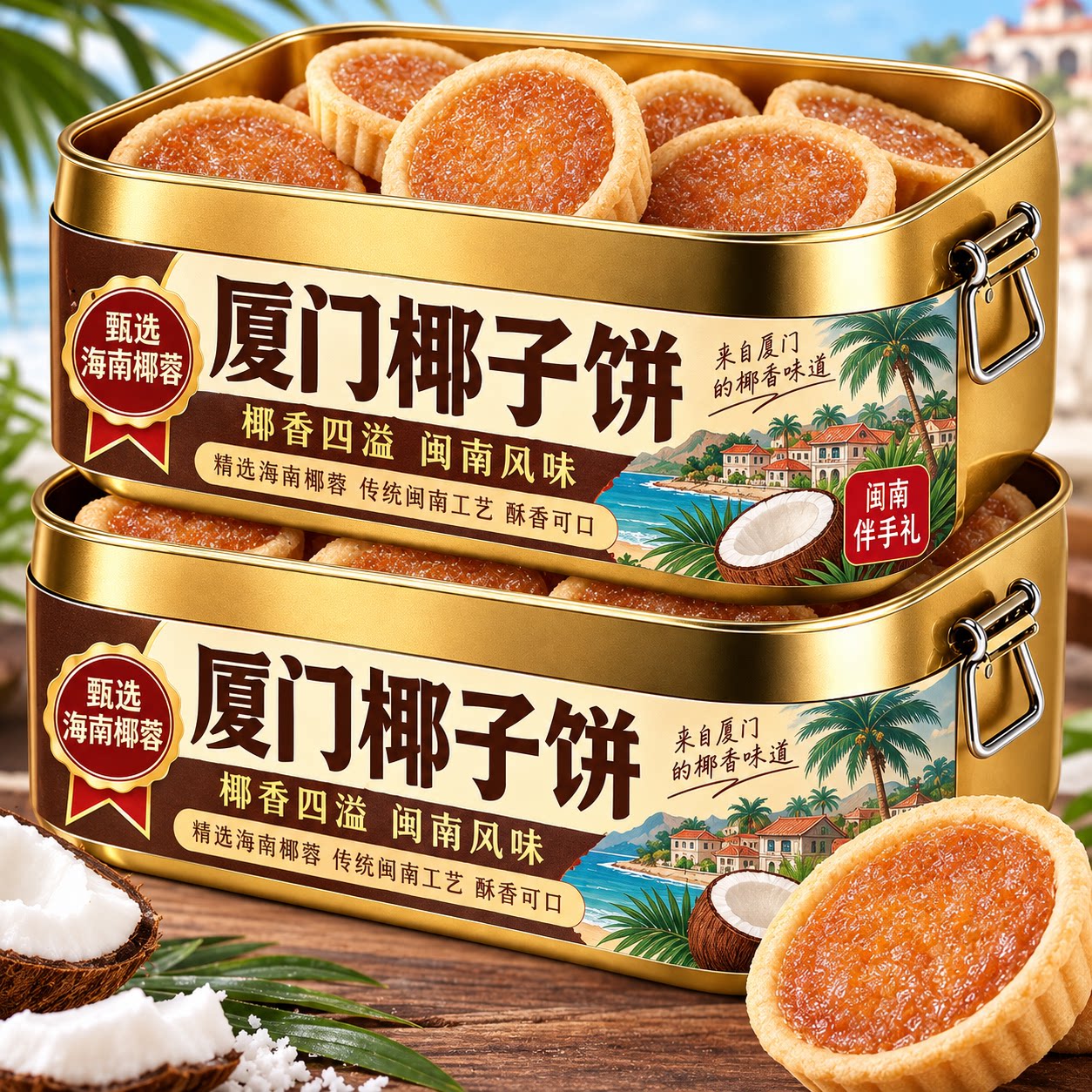 厦门椰子饼芝士黄油味巧克力味椰蓉酥饼干早餐小零食特产官方旗舰