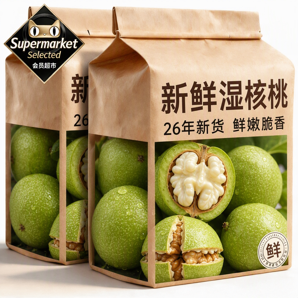 四川2026新鲜湿核桃薄皮去皮青皮老树绿皮孕妇用生核桃整箱5斤装
