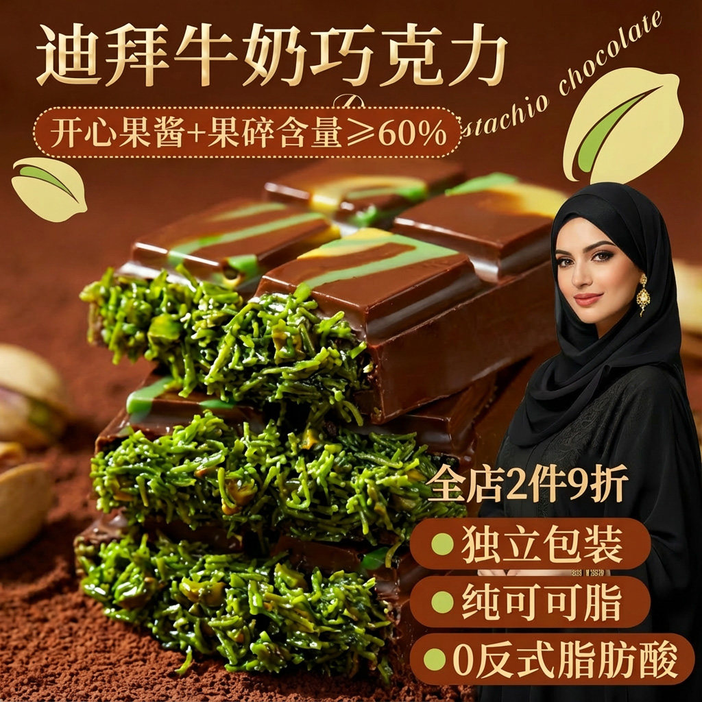 正版迪拜开心果巧克力官方旗舰店纯可可脂原装进口无添加年货零食