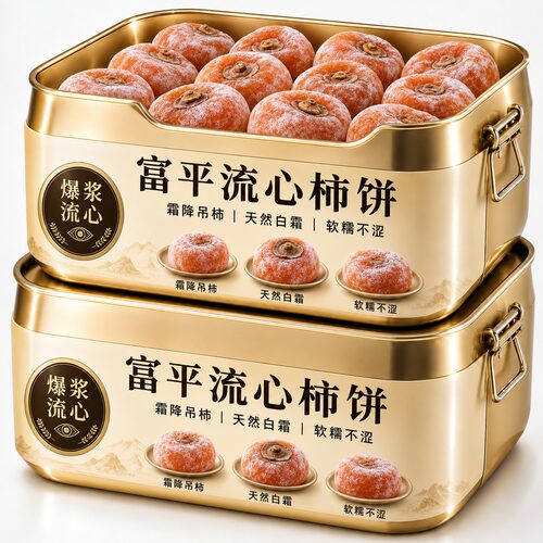 陕西富平流心柿饼官方旗舰店独立包装5斤装吊柿饼天然白霜软糯子