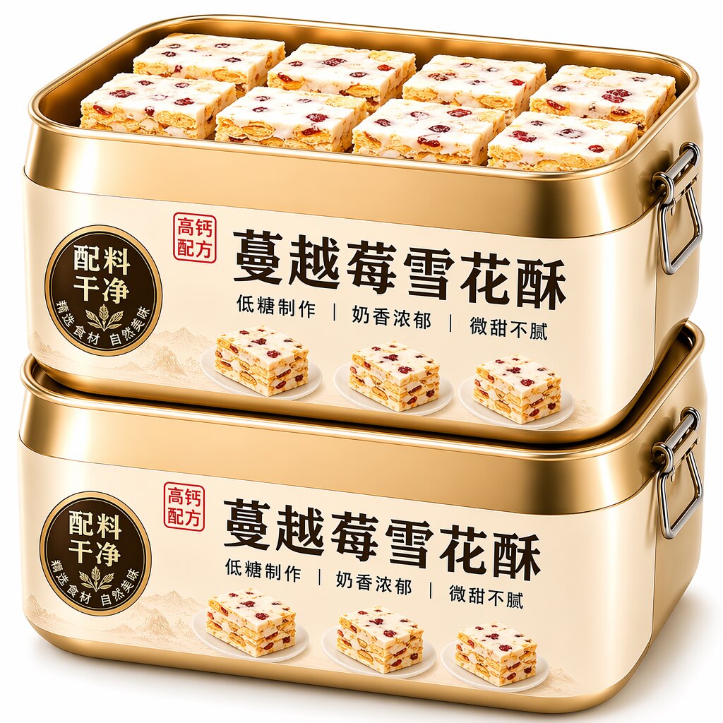 纯手工制作雪花酥饼干独立小包装蔓越莓羊奶芙牛轧糖抹茶传统糕点