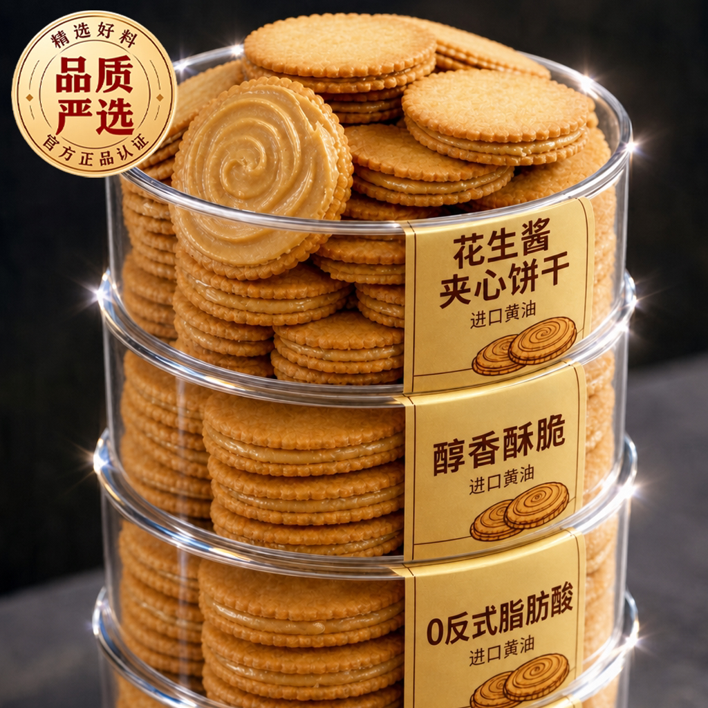 马来西亚进口花生酱夹心饼干薄脆饼干盒装酥脆饼解馋饼干休闲零食