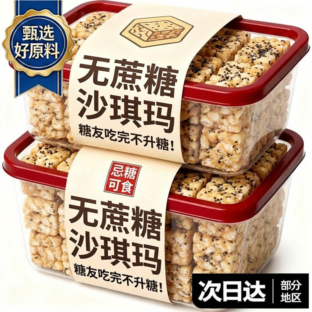 糖友定制！沙琪玛无糖无添加官方旗舰店老式纯手工糕点糖尿人专用