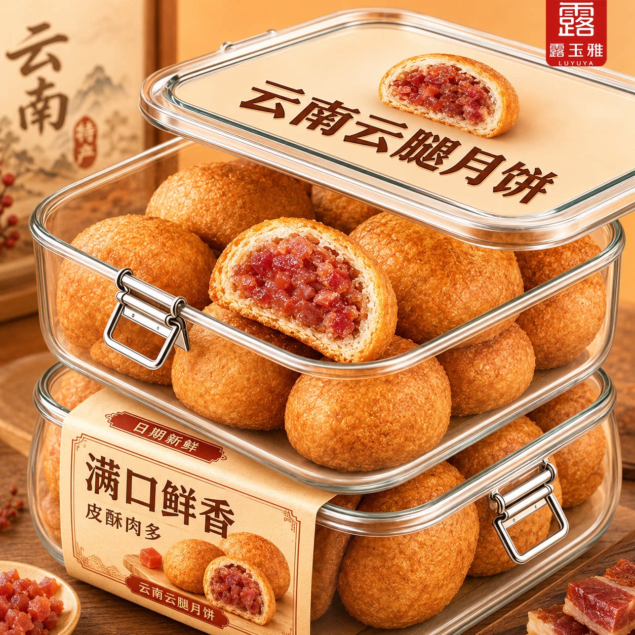 正宗云腿月饼云南特产饼老式宣威火腿月饼酥皮滇式月饼礼盒中秋节